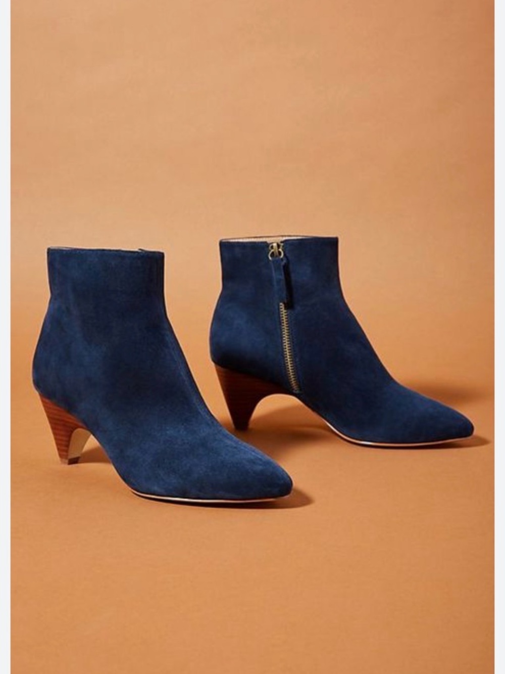 Suede Navy Ankle Booties with Low Cone Heel